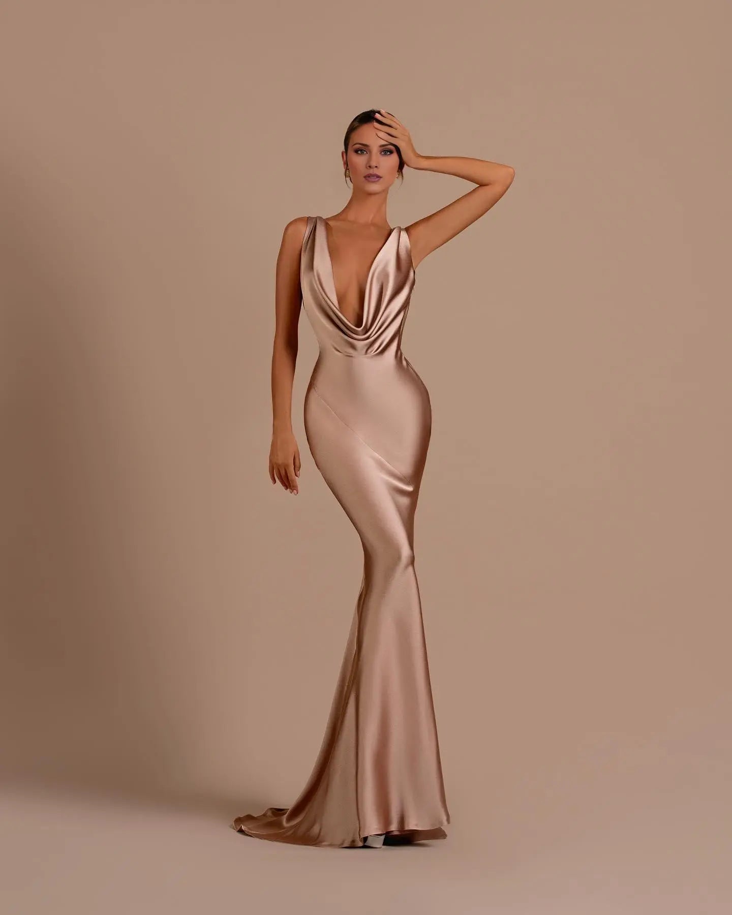 Vestido Weitese con corte sirena encantador, vestido largo con cuello vuelto y espalda descubierta, vestido de fiesta sin mangas